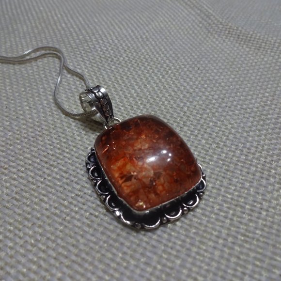 Beautiful "CORAL DRAGONS VEIN AGATE" Handmade Sterling Pendant/Chain #513B - Picture 3 of 3